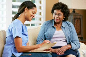 dementia caregiver talking with client